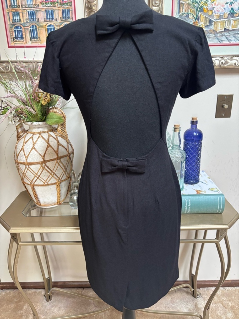Ann Taylor Studio Black Open-Back Bow Dress Vintage “LITTLE BLACK DRESS” Size 4
